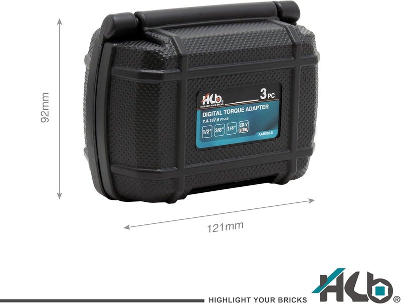 hb+ 3-Piece Digital Torque Adapter Set AAM002-U, 1/2" Drive 7.4–147.6 Ft-lb (10–200Nm), ±2% Accuracy, Peak/Trace Modes, 5 Units, Memory, LED & Buzzer Alerts, Chrome Vanadium Steel, Made in Taiwan - Image 2